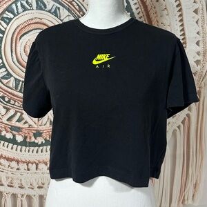 Cropped Nike Air Black Tee with Neon Yellow Logo